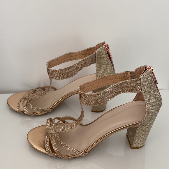 Rose gold studded block heels Davids Bridal Everly Size 8 - Picture 6 of 16